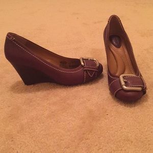 Brown Leather Wedge Heels